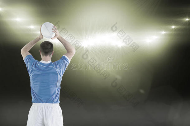 橄榄球运动员即将投掷橄榄球3D的复合图像