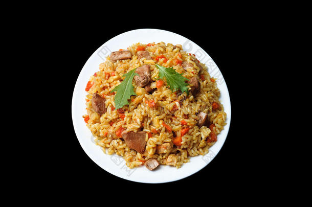 阿拉伯传统<strong>美食</strong>-米饭，肉和<strong>胡</strong>萝卜。 t