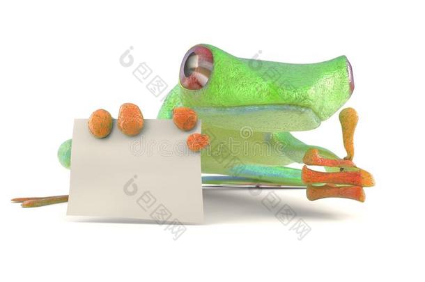 绿色青蛙与空白标志拇指向上三维插图