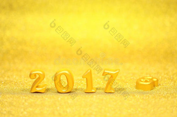 2017年真正的3D对象黄金闪光背景，快乐的新年概念