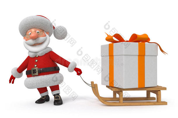 三维插图圣诞老人与礼物