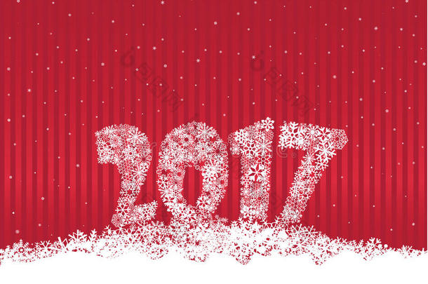 圣诞节背景与2017年和雪。 贺卡设计元素。 新年快乐数字装饰