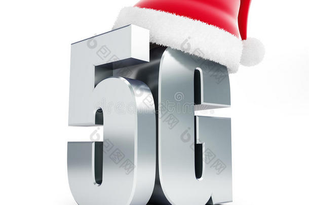 5G金属标志圣诞帽，5G蜂窝高速数据无线连接。