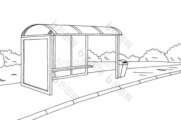 公交车站图形黑白草图插图