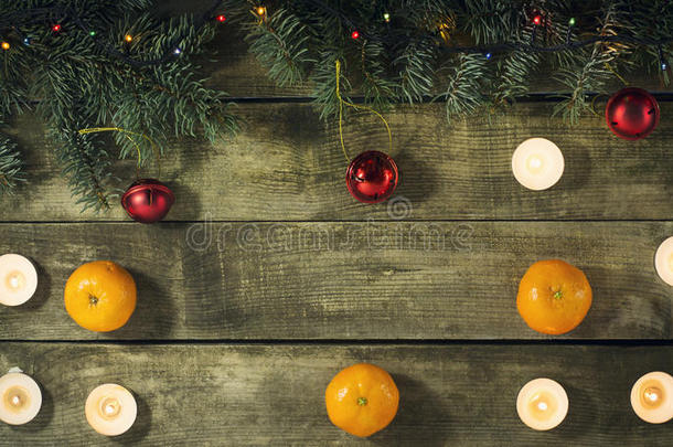 圣诞新年作文与橘子。顶部视图