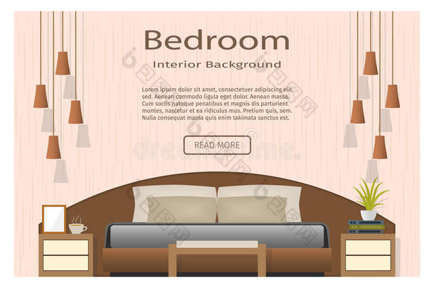 卧室设计的横幅与家具和灯具为您的网页