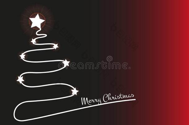 圣诞深红色背景，简单的树影和闪亮的星星。 原始圣诞卡祝圣诞快乐。