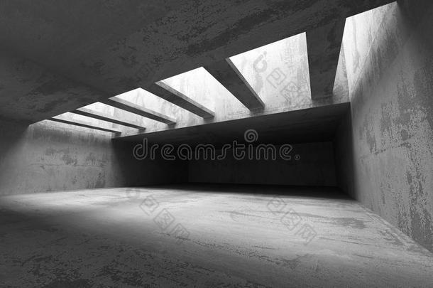 黑暗的混凝土房间内部。 抽象建筑工业BA