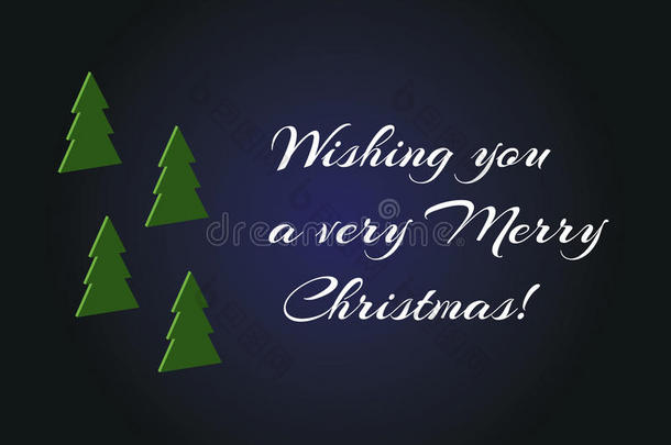 圣诞3D<strong>绿色</strong>树设置在蓝色背景，<strong>简约</strong>简单的圣诞贺卡祝您圣诞快乐