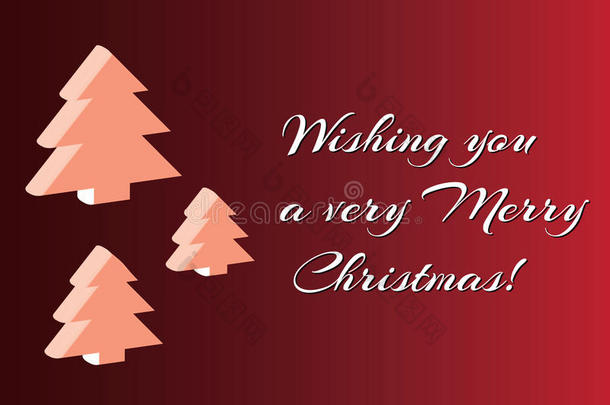 圣诞3d圣诞树背景，简约简单的圣诞快乐卡片祝你圣诞快乐。