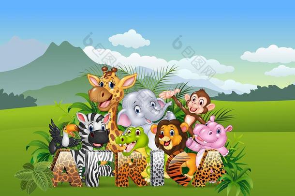 丛林中的卡通野生动物