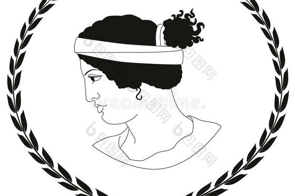 手绘装饰标志与古希腊妇女的头。