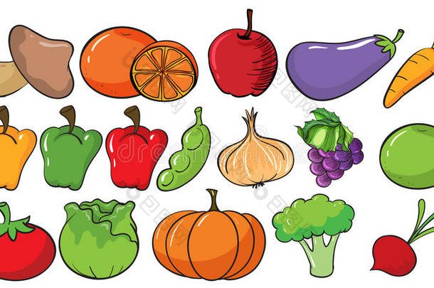 不同类型的水果和蔬菜