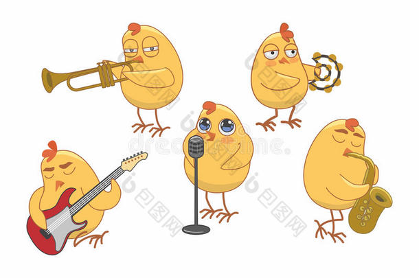 小鸡演奏各种乐器