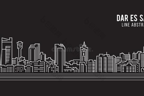 城市景观建筑线艺术矢量插图设计-达累斯萨拉姆城市