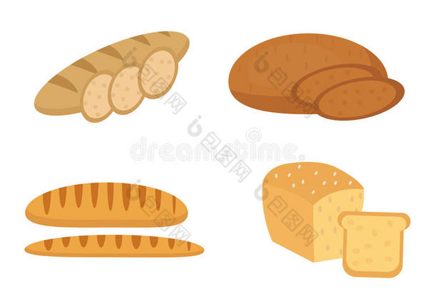 <strong>面包</strong>，<strong>面包</strong>，<strong>面包</strong>。 <strong>面包</strong>店产品收集。 平面设计，隔离在白色背景上。 矢量插图