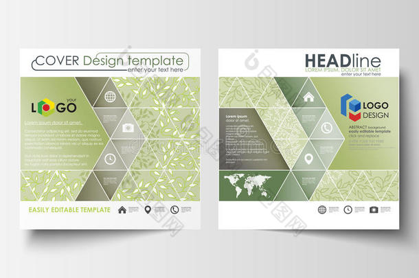 商业模板，方形设计小册子或传单。 传单封面，平面布局。