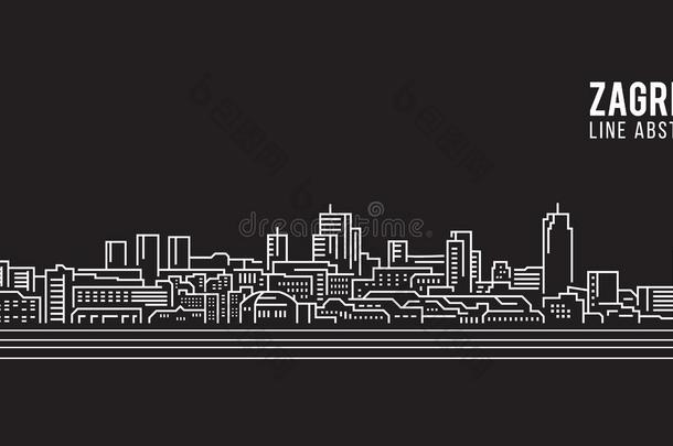 城市景观建筑线艺术矢量插图设计-萨格勒布城市