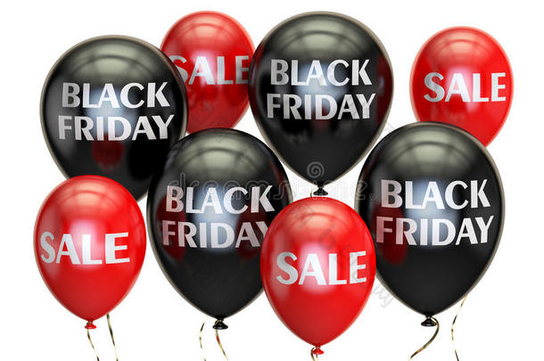 黑色星期五，销售和折扣概念与气球。 三维渲染