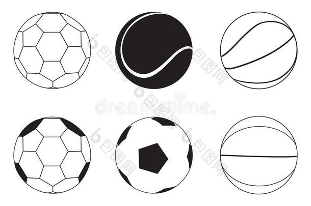 收集黑白运动球矢量插图