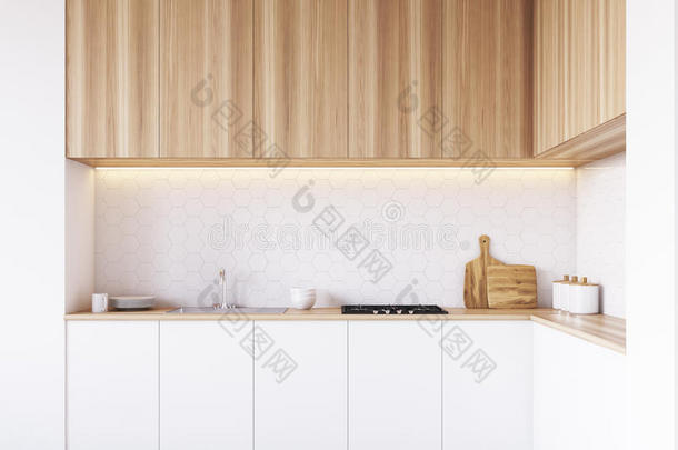 厨房桌面的特写，木头
