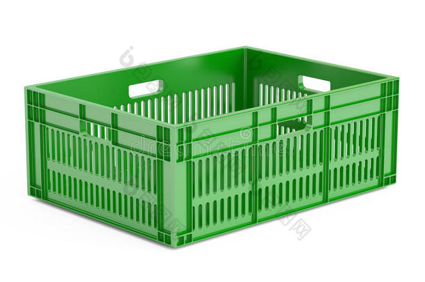 绿色塑料箱，三维渲染