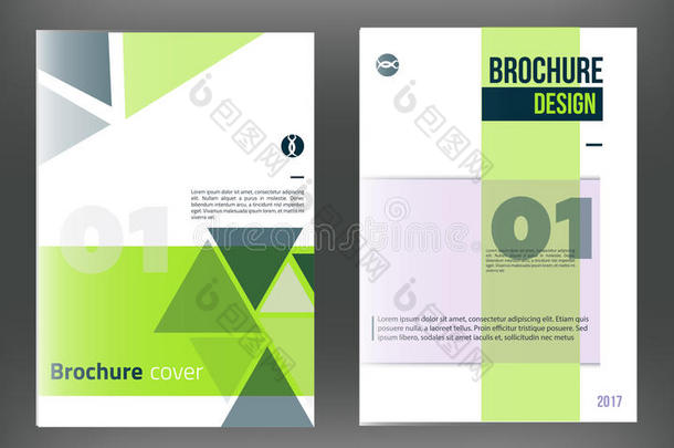 绿色矢量小册子封面模板。 商业年报设计，清洁传单，专业企业身份。