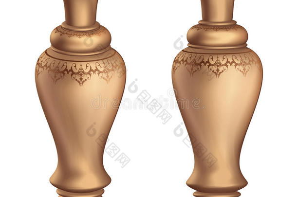 古董青铜花瓶3D复古高地板花瓶与黄金饰品3D渲染
