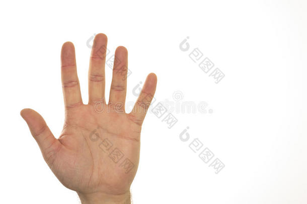 一只手上有五个手指，表示第五个，挥手