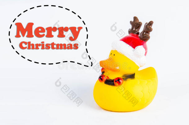 浴鸭，标注符号和信息`圣诞快乐`白色背景
