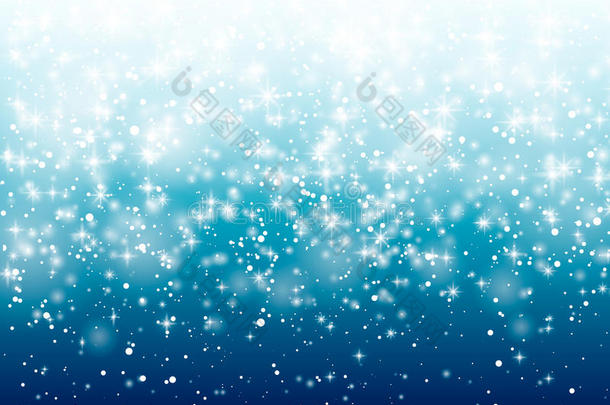在<strong>蓝色背景</strong>上下雪。 <strong>矢量图</strong>10EPS。 抽象的白色闪光雪花背景。 矢量魔法圣诞节