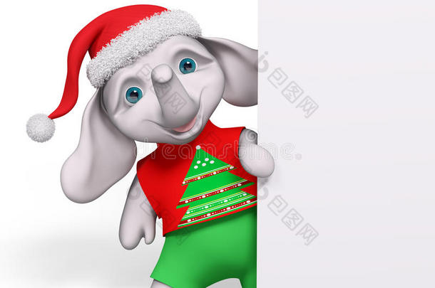 圣诞人物卡通大象与海报3D渲染