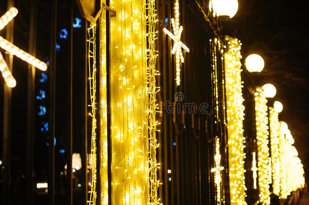 冬季公园的节日圣诞灯饰