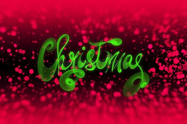 圣诞单词刻字，用绿色的火焰或烟雾写在模糊的Bokeh背景上