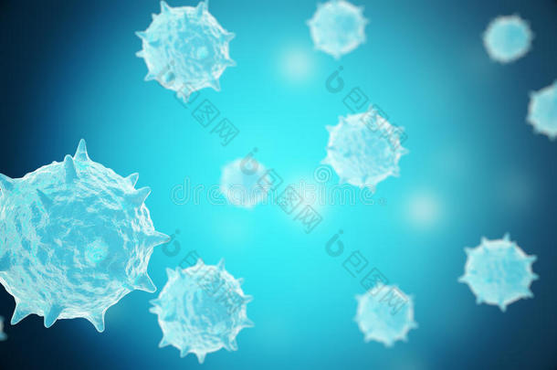 三维渲染病毒、细菌、细胞感染生物、病毒抽象背景。