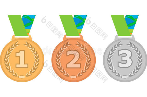 金，银和<strong>铜牌</strong>图标设置。 白色背景EPS10上的矢量隔离奖牌