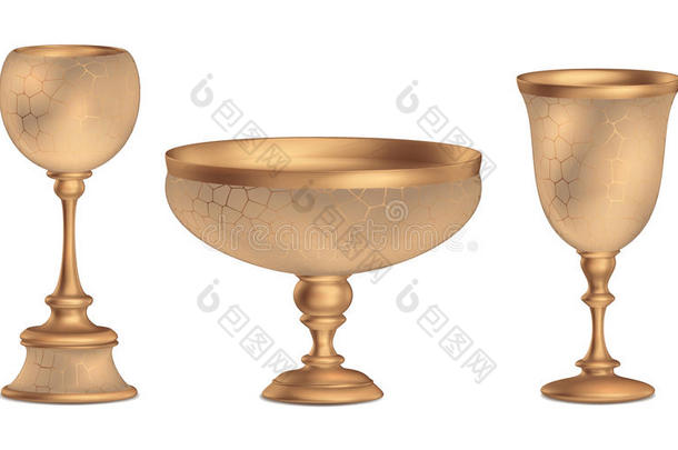 古董青铜花瓶3D复古高<strong>地</strong>板花瓶与黄金饰品3D渲染