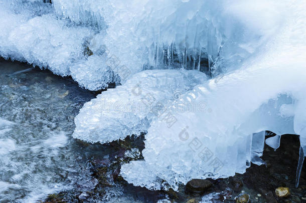 冰封的山河流过冰封的岩石
