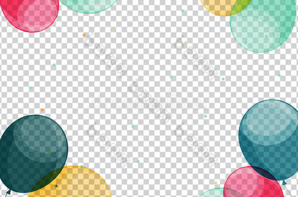 透明背景矢量上光滑的生日快乐气球