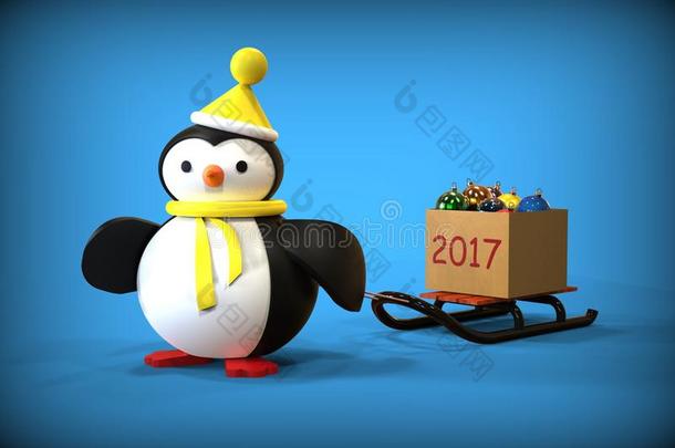 三维快乐新年玩具企鹅