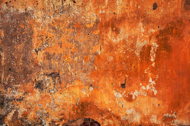 抽象明<strong>亮</strong>的<strong>橙色</strong>-红色纹理。 粗糙的背景-设计师幻想的空空间。 旧墙
