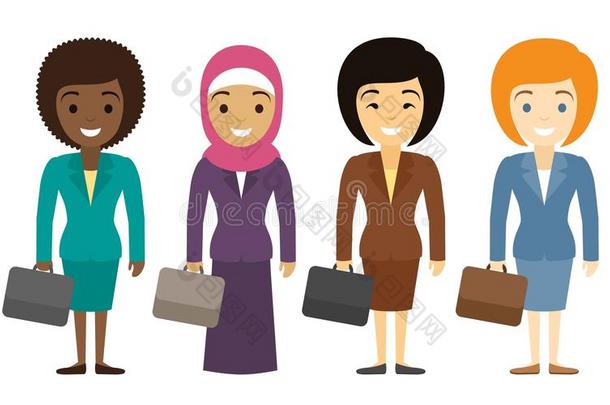 女商人在平面风格上具有不同种族的特征。