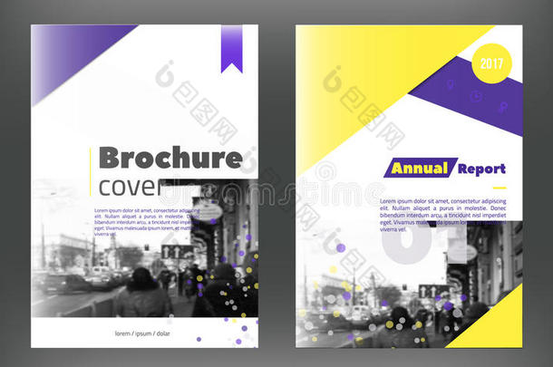 蓝色年度报告设计模板矢量集，传单封面展示。 商业书籍封面，传单，专业