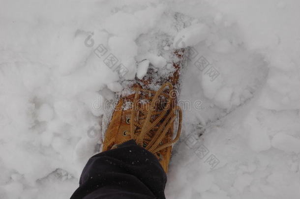 雪地里的越野靴子