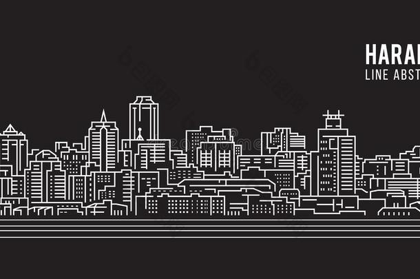 城市<strong>景观建筑</strong>线条艺术矢量插图设计-哈拉雷市