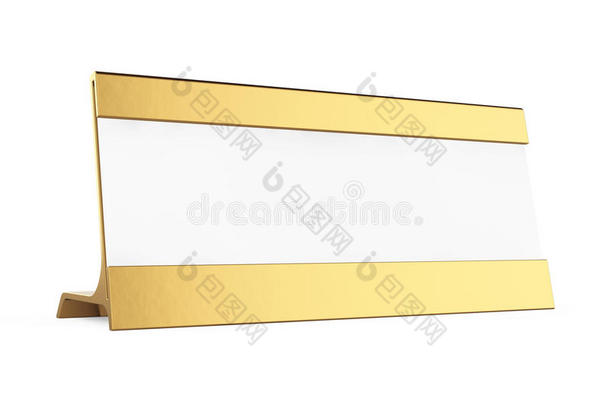 金色水平空白桌牌标签。 三维渲染