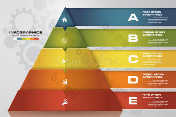 抽象<strong>金字塔</strong>形状布局与5步顺序模板/<strong>图形</strong>或网站布局。