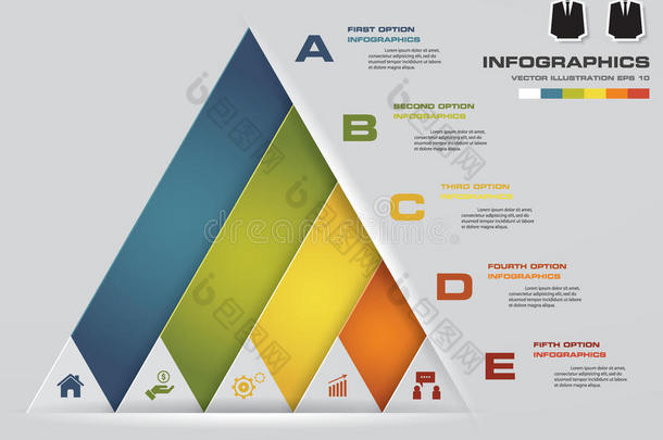 抽象金字塔形状布局与5步顺序模板/图形或网站布局。