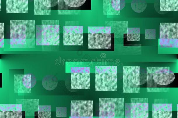 绿色和浅色线条和正方形的抽象无缝背景在绿色背景上与光