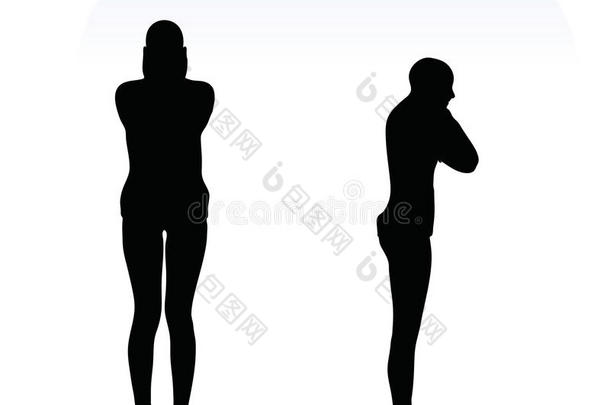 EPS10矢量插图的妇女在焦虑的姿势在白色背景